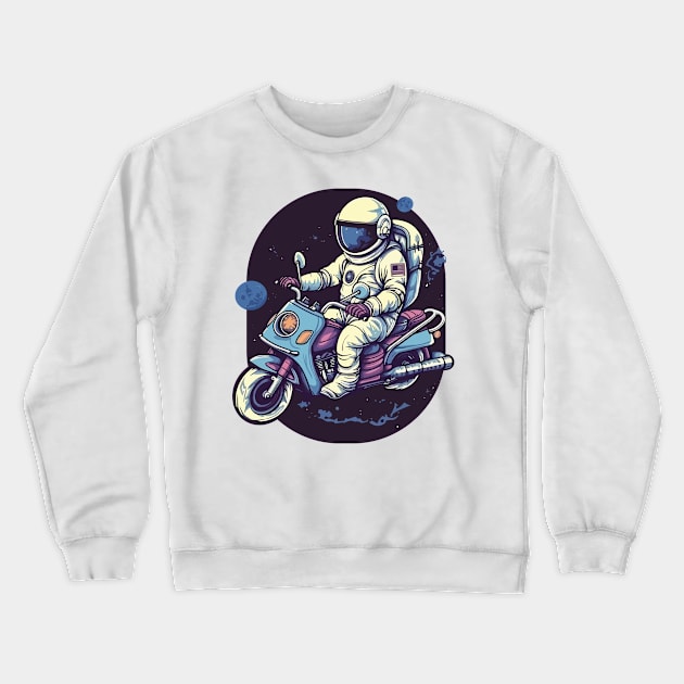 Astronaut Riding A Motorbike In Space Crewneck Sweatshirt by ORENOB